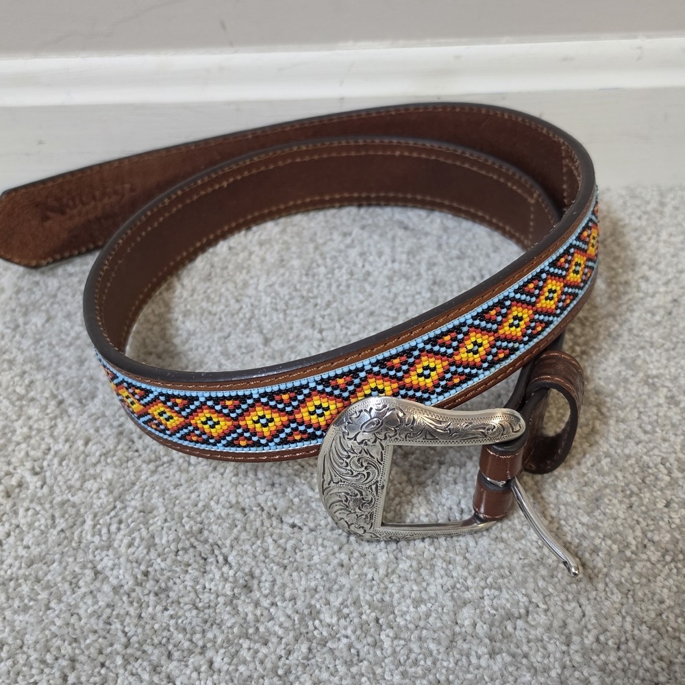 Nocona Belt Co.Leather Multi-Colored Beaded Basket Weave Unisex Size 34 Western